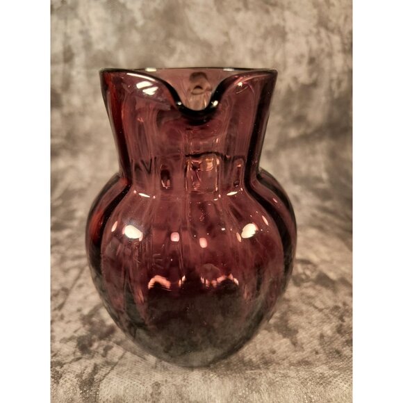 Amethyst Purple Handblown Glass Pitcher With Clear Handle - Picture 3 of 6